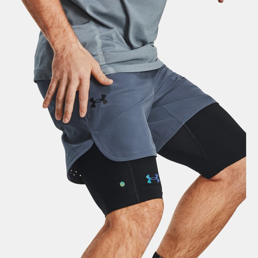 Under Armour Rush Athletic Compression Shorts Blue and Black Performance Design - Picture 1 of 9